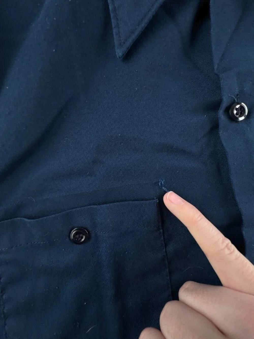 VTG Lee 70’s Button Up Work Shirt Automotive Navy Blue USA Long Sleeve